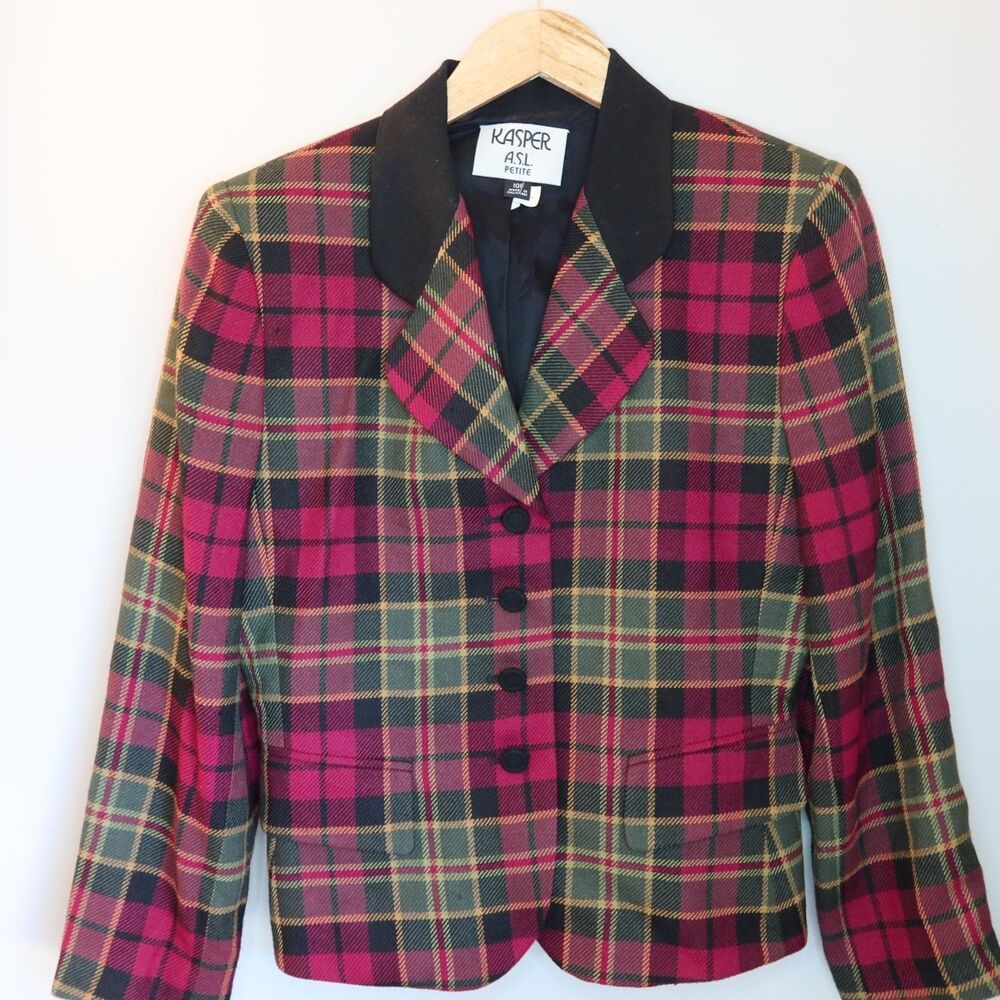 Kasper A.S.L. Plaid Blazer Jacket Womens 10P Collared